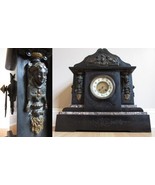 HUGE! mantel clock AD Mougin FRENCH 20&quot;x19.5&quot; 65lbs cherubs SLATE AND MA... - £205.14 GBP