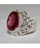 Certified Natural Rubellite Tourmaline Diamond 18K Gold Vintage Statemen... - €3.769,19 EUR