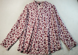 Express Blouse Top Women Size XL White Maroon Floral 100% Polyester Button Front - £11.80 GBP