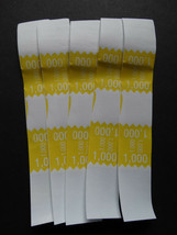5 - Yellow $1,000 Cash Money Self-Sealing Straps White Saw Tooth Currency Bands  - £0.95 GBP