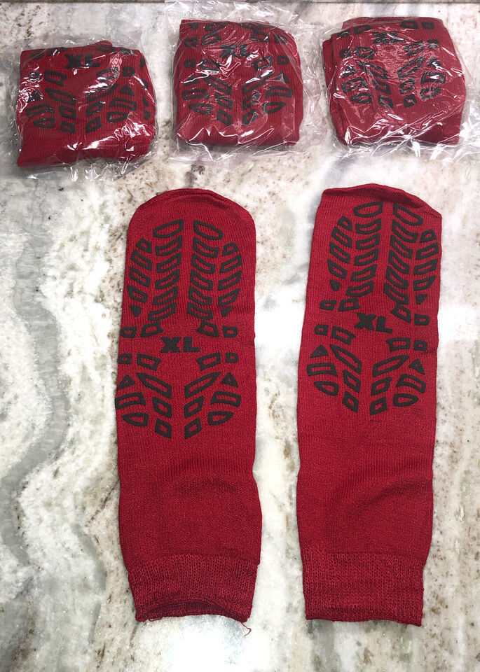 KATT MEDICAL DOUBLE TREAD FOOTWEAR NON SLIP SOCKS/SIZE X-LARGE /COLOR RED/4 PRS