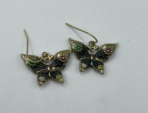 Primary image for Fashion Butterfly Earrings Women Enamel & Filigree Gold Color Dangle Jewelry