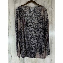 Chicos Travelers Blouse Size 2 or Large Gray Leopard Print Scoop Slinky Stretchy - $19.77