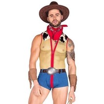 Cowboy Sheriff Costume Bodysuit Sheer Fishnet Denim Cow Print Bandana Wo... - £53.35 GBP