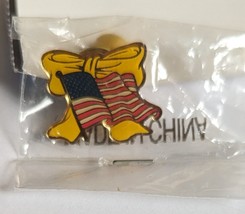 USA Flag with Huge Yellow Ribbon background Pin - $6.95