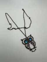 Vintage Brass Colored Owl Rhinestone Pendant Necklace 27 inches - £18.20 GBP