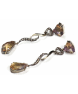 Natural Ametrine Multi Cut 18K Gold Diamond &amp; 925 Silver Victorian Earring - $8,215.71 MXN