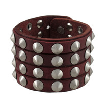 Zeckos Brown Leather 4 Row Cone Spiked Wristband Wrist Band - £11.22 GBP