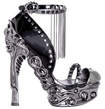 Hades EROS Black Studs Chains 6&quot; High Ornate Chrome Heels Platform Ankle... - £133.17 GBP