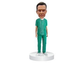 Custom Bobblehead Male Doctor In Surgical Outfit With A Mask Around His ... - £69.69 GBP