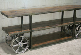 Industrial Console Table with Wheels. Trolley Cart Media Stand. Reclaimed Wood  - £2,013.73 GBP