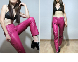 100% Stylish Barbie Pant Slim Fit Lambskin Leather Designer Pink Winter ... - £84.04 GBP+