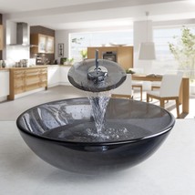 Yanksmart Vessel Sink Tempered Glass Round Bowl Mixer Waterfall Faucet S... - £102.38 GBP