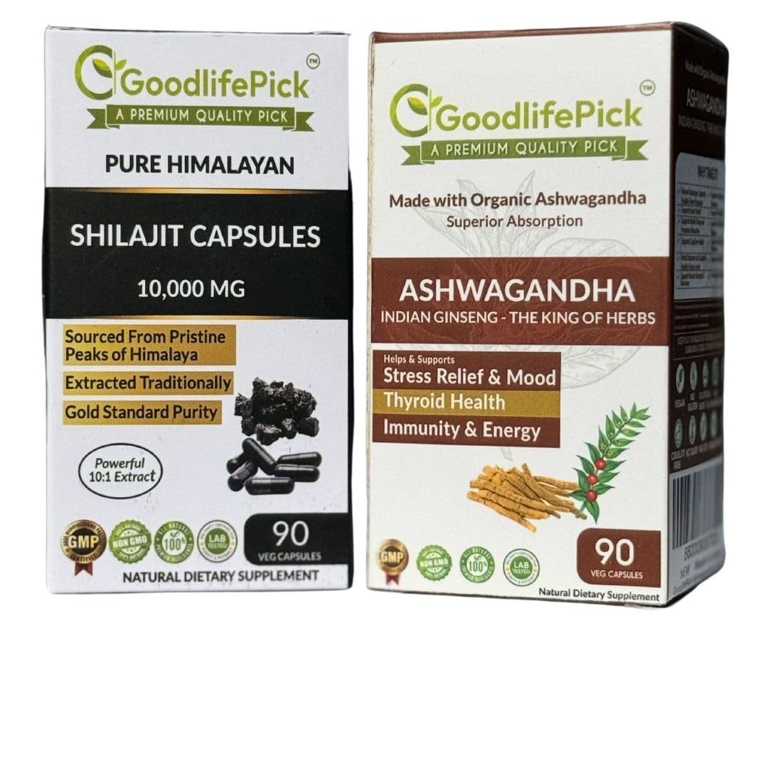 10000 mg Himalayan Shilajit Capsule & Ashwagandha Capsules Pack of 2. 90+90 ct G