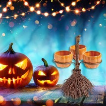 Halloween Broom Pumpkin Snack Bowl Rack Decorations Home Decor - £11.76 GBP+