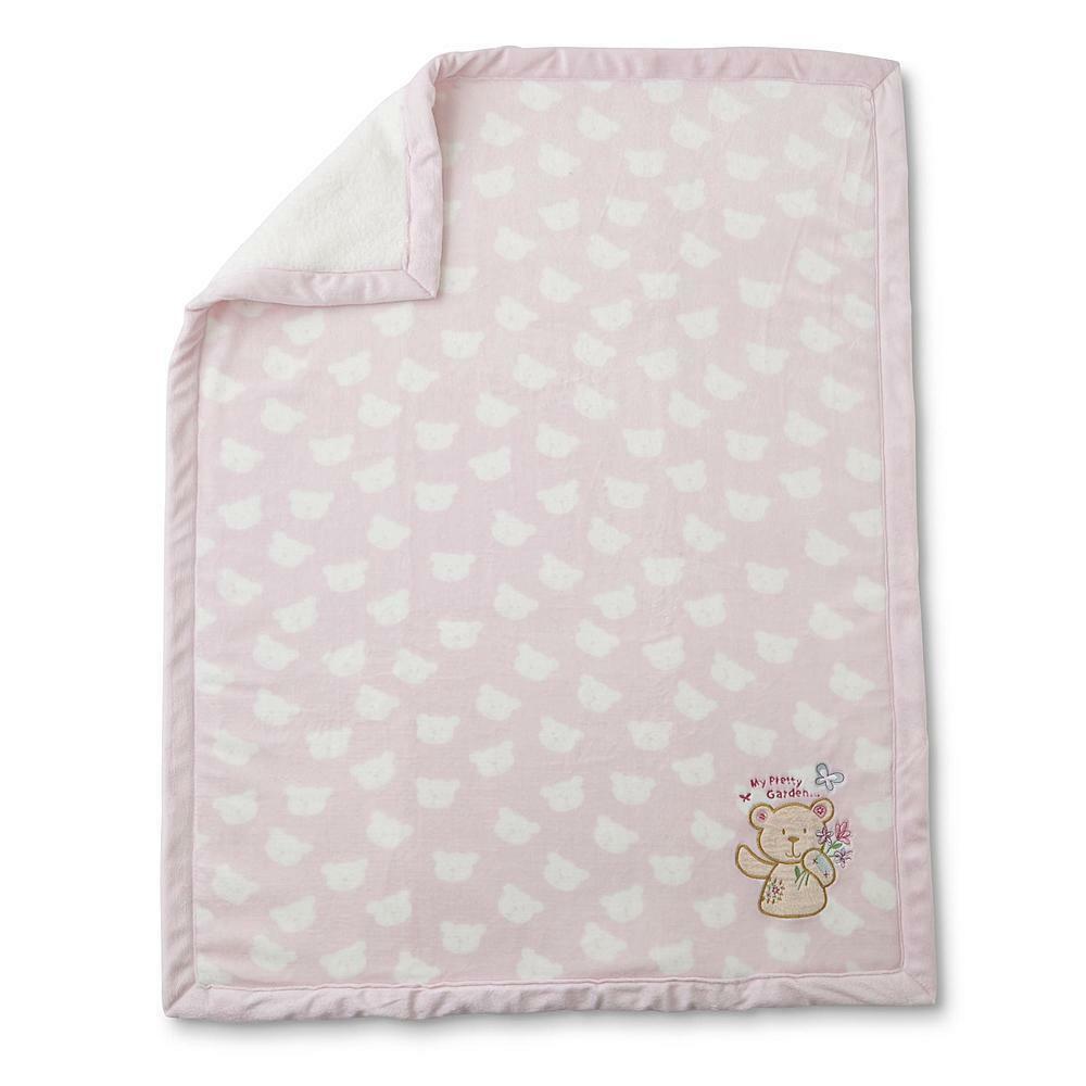 LITTLE WONDERS MY PRETTY GARDEN PINK WHITE TEDDY BEAR CLOUD FLOWER BLANKET NEW - $59.39