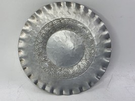 Metal Hand Everals Forged Floral Platter/ Plate 12” Vintage Aluminium - £8.25 GBP