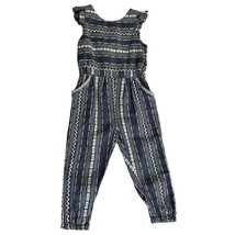 Tommy Bahama Toddler Woven Sleeve Length Jumpsuit Girl Size 4T Navy Blue Jacquar - £10.64 GBP