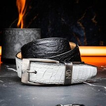 Genuine Ostrich Leg Alessio Exotic Belt Reversible White / Black image 7