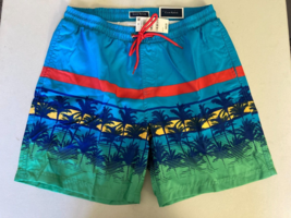 Club Room Men&#39;s Colorblocked Palm Print 7&quot; Quick Dry Swim Trunks Turquoi... - $13.98