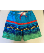 Club Room Men&#39;s Colorblocked Palm Print 7&quot; Quick Dry Swim Trunks Turquoi... - $19.18 CAD