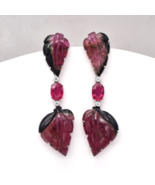 Gemstone Silver Dangle Earring Natural Tourmaline Carved Ruby Mossianite... - $16,250.86 MXN