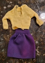 Vintage 1964 Mattel Barbie Yellow Knitted Long Sleeve Sweater &amp; Purple Skirt - £19.94 GBP