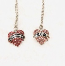 Mom and Daughter-Crystal Heart Necklaces-NEW - £12.66 GBP