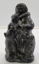 *B2) A Wolf Original Handmade Intuit Soapstone Sculpture Boy with Cub - $29.69