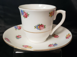 Pair of Colclough Bone China Petite Flowers Cup and Saucer White With Go... - $9.32