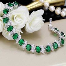 9.00 CT Oval Cut Simulated Emerald Bracelet Gold Plated925 Silver  - £171.18 GBP