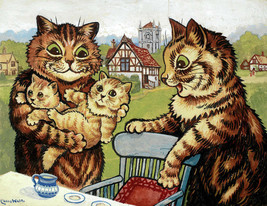 Framed canvas art print giclée family matters louis wain funny animals cats - £14.21 GBP+