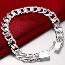 Top Quality Men 10mm 20cm Chain Bracelet Silver Colour Jewelry Hip Hop Bracelet  - £11.35 GBP