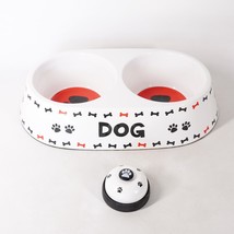 Pet Dog Food Bowl Doggy Feeding Tray Water Dish Cups w/ Ringing Bell Whi... - $22.44