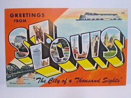 Greetings From St Louis Missouri Large Big Letter Postcard Linen Curt Te... - $10.50