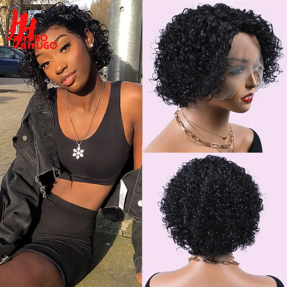 T Part Lace Pixie Cut Wigs Human Hair Jerry Curly T Front Lace Pixie Cut W - £39.23 GBP+