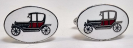Vintage Pair of SHIELDS  Antique Car Cufflinks White/Red and Silver - $14.99