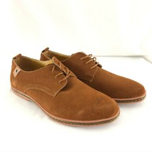 Mens Slip Casual Oxford Shoes Faux Leather Lace Up Brown Size 10 - £20.41 GBP