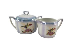 G.E. Germany Hand Painted Creamer &amp; Sugar Bowl Lusterware Iridescent Bird 500/04 - $20.79