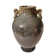 Ceramic Art Pottery Glaze Vase/Crock With Handles Decorative 13&quot; Blue Brown - $62.70