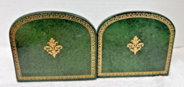 Vintage Pair Green Leather Gold Gilt Accents Permo American Binder Bookends - $29.21
