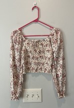 American Eagle Floral Crop Top Sz XS Long Sleeve Pink/White - £17.88 GBP