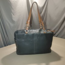 Coach Black Leather Tote Bag With Tan Straps &amp; Silver Hardware - $97.61