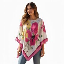 Dana Buchman Tropical Flowers Poncho Blouse Top Pink White Small S - $79.99