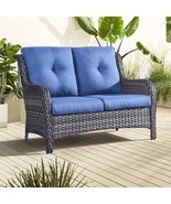 Outdoor Wicker Loveseat Sofa with Cushion Patio Rattan Black Modern Cont... - $396.99