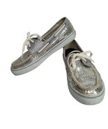Sperry Top Sider Women&#39;s Boat Shoes Silver Fabric Lace Up Sequin Slip On 7M - £17.86 GBP