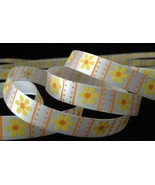 3/8&quot; inch yellow orange FLOWER white satin RIBBON - 1 yd  Daisy floral s... - $2.96 CAD