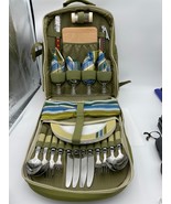 Picnic Backpack Bag Traveling Time Comfort Green Wine Glasses Plates Utensils - €37,00 EUR