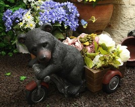 Large Rustic Black Bear Riding Tricycle Flowers Or Plants Planter Statue... - $2,209.67 MXN