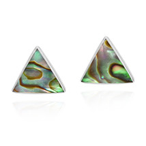 Geometric Triangle Disc Rainbow Abalone Shell Sterling Silver Stud Earrings - £10.32 GBP